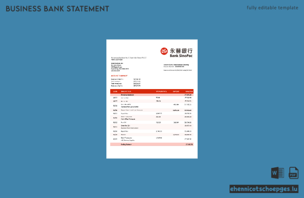 Beispiel eines Kontoauszugs der Bank Sinopac (Word- und PDF-Datei)
